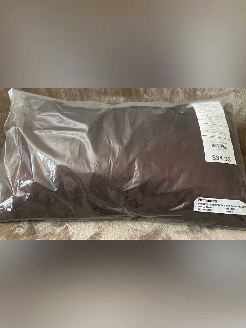 Pier 1 Teal and Brown Peacock Embroidered Accent Pillow